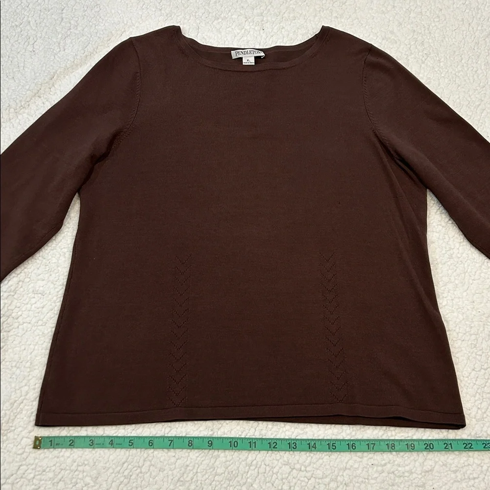 Pendleton Silk Blend 3/4 Sleeve Sweater size XL Brown Stitch Detail